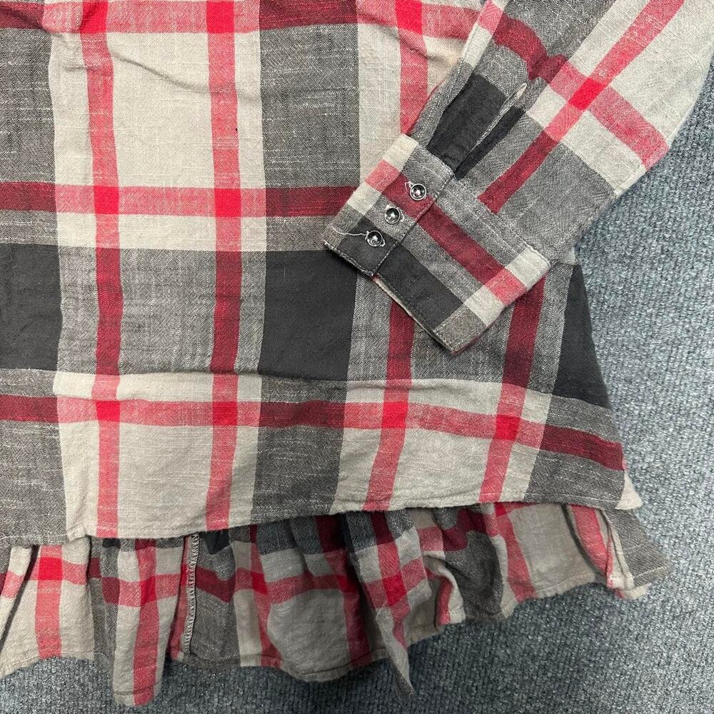 Free People Women’s Preppy in Plaid Ruffle Button-Down Tunic Top Camden Shirt M - Picture 4 of 7